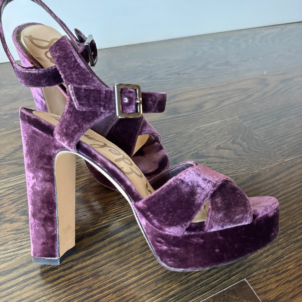 Sam Edelman burgundy velvet platform heels